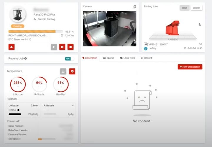 Пример удаленного контроля печати на Raise3D Pro2 Plus через RaiseCloud Пример удаленного контроля печати на Raise3D Pro2 Plus через RaiseCloud